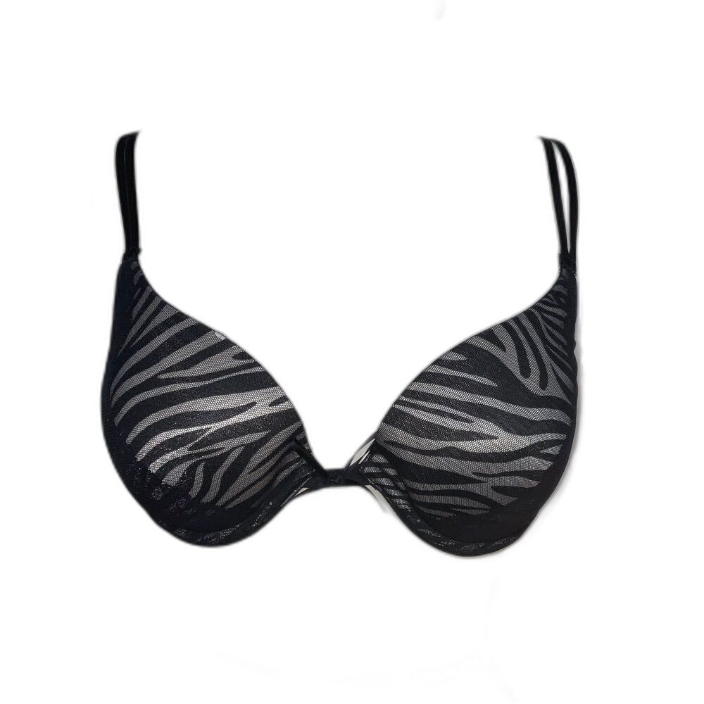Black Lace Zebra Print Bra 36B